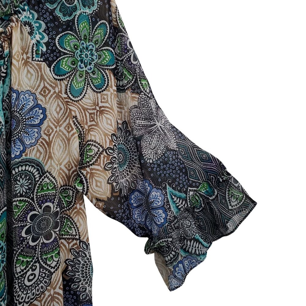 Maggie Barnes Size 5X Top Boho Floral Peasant 3/4 Bell Sleeves Lightweight Sheer - Picture 9 of 16
